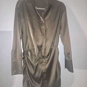 Elegant Olive Green Shirt Dress